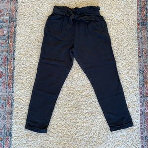 Silky black paper bag waist dress pants